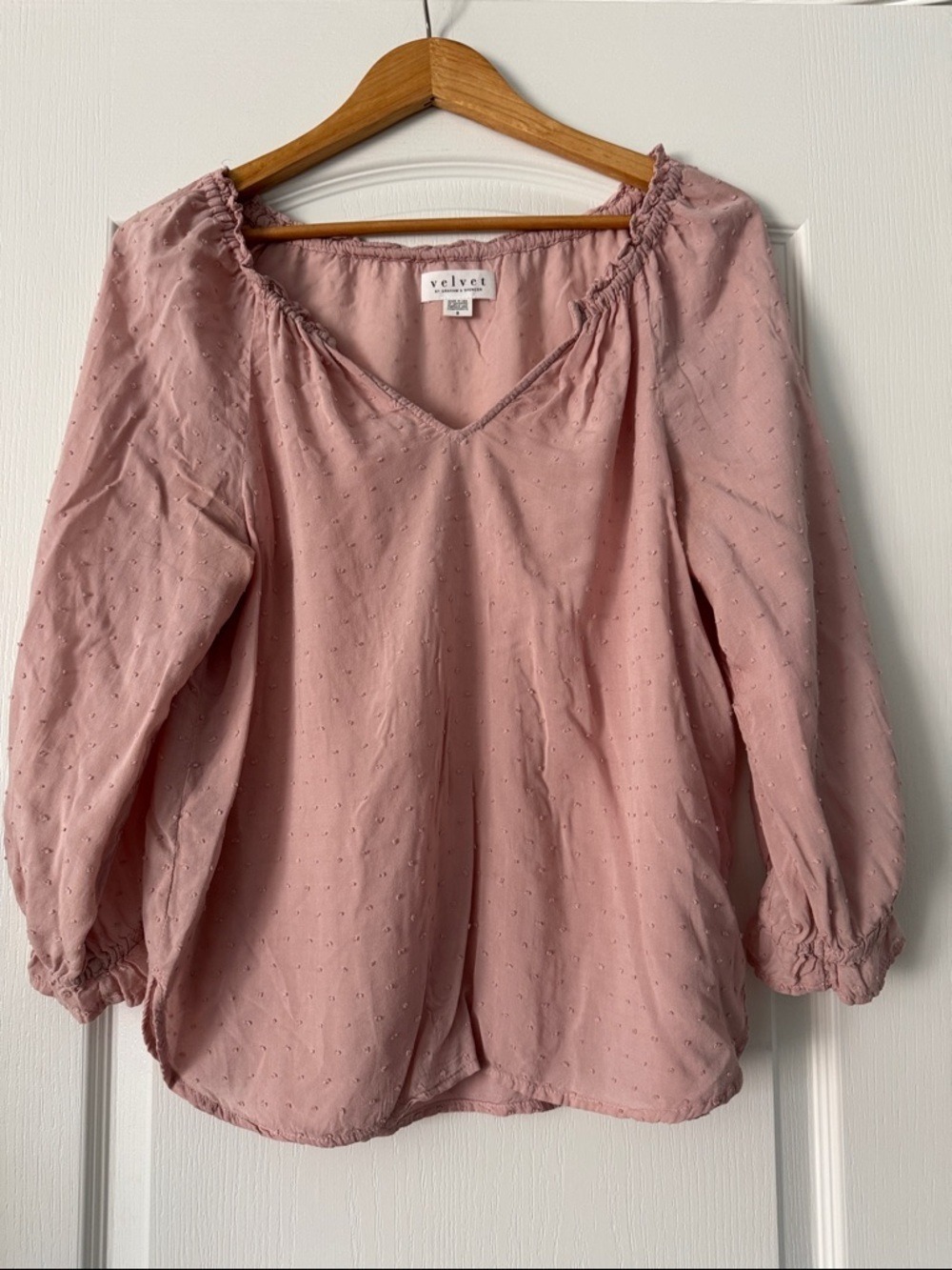Velvet Dusty Rose Swiss Dot Peasant Blouse Small